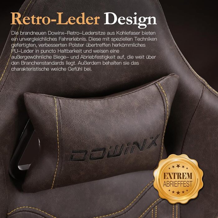 Ігрове крісло Dowinx з пружинною подушкою, гоночне ігрове крісло з масажною поперековою опорою, ергономічне ігрове крісло з підставкою для ніг, офісне крісло, шкіра штучна, коричневий колір