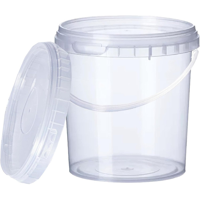 Пластикові відра Growmania, 1 літр, прозорі, з ручкою, герметична ємність, підходить для їжі, рідин та фарби, 100 шт.