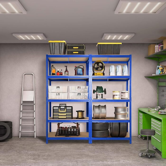 Міцний стелаж Ribelli, 180 x 90 x 60 см (В x Ш x Г), вантажопідйомність до 875 кг, 5 регульованих полиць, підвальний стелаж, стелаж для зберігання, стелаж без ригелів, металевий стелаж, синій