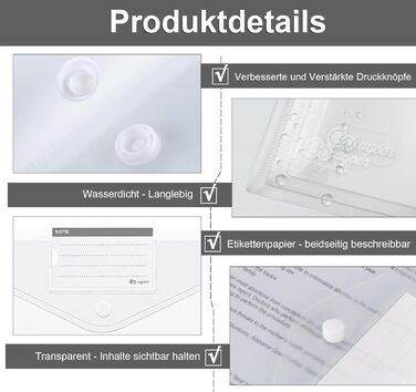 Підсумок для документів Agoer на 48 предметів A4 на липучці, ширші розміри Гаманець для документів A4 для подачі, A4 прозорий з 11 перфорованим краєм для впорядкування документів з кишенею для етикеток (кнопка фіксації 42 шт. )