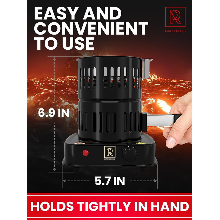 Кальянна вугільна запальничка електрична 800 Вт Turbo вугільна запальничка з дуже довгим кабелем 150 см, знімним кошиком для вугілля та 2 щипцями - Пальник для кальяну для кальянних кубиків Black Black 800w