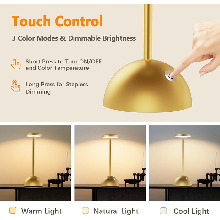 Світлодіодна настільна лампа Hapfish Акумуляторна батарея, 5000 мАг Симпатична настільна лампа Бездротова, з можливістю затемнення