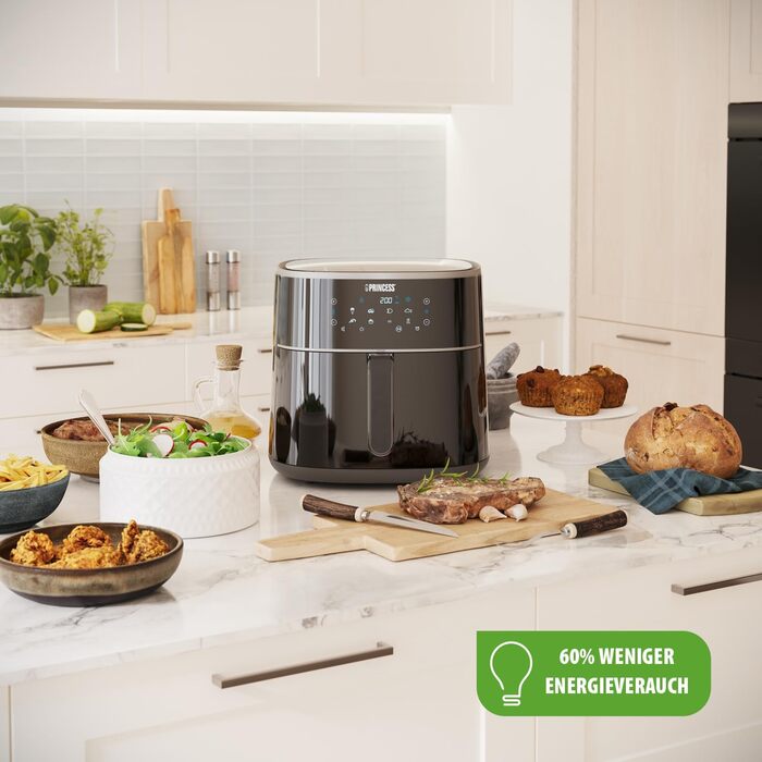 Цифрова фритюрниця Princess Змінна місткість контейнера максимум 8 л 6 попередньо встановлених програм Менше олії Цифровий дисплей 182254 8 літрів