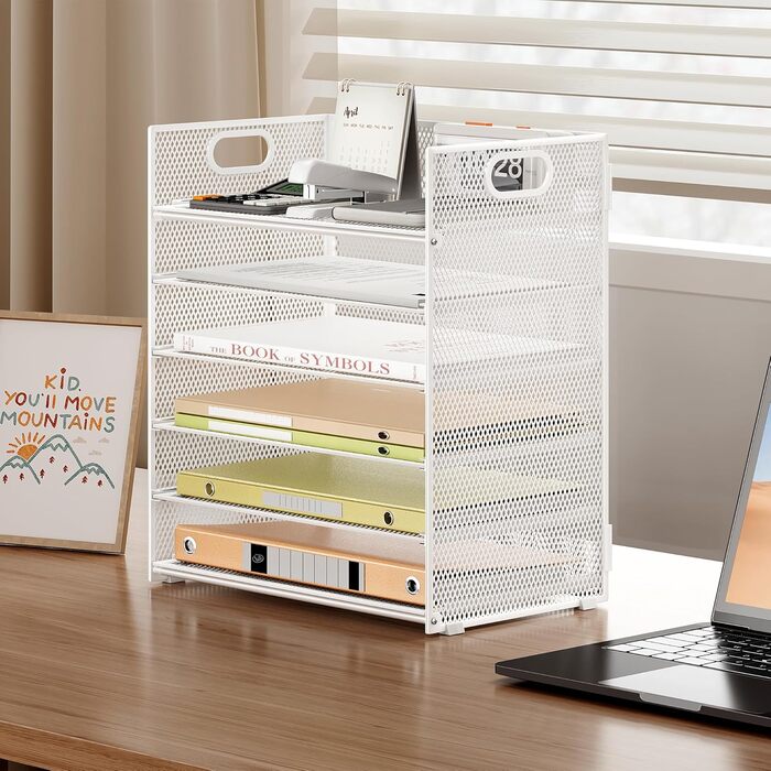 Органайзер для столу VITVITI, 6-ярусний лоток для листів, штабелювані тримачі для файлів, лотки з ручками, канцелярське приладдя для документів A4, паперу, книг, журналів (білий) 6-ярусний білий