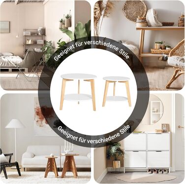 Комплект із 2 журнальних столиків SoBuy компактні круглі приставні столики, стіл для вітальні, малий та великий, білий, FBT75-W