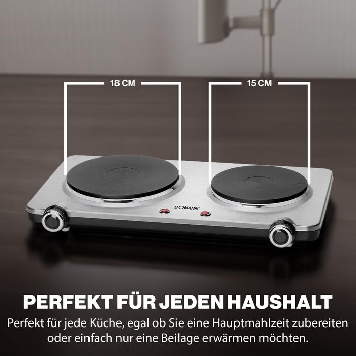 Подвійна конфорка Bomann з нержавіючої сталі Варильна поверхня з 2 варильними поверхнями 2500 Вт електрична варильна поверхня з ручками Cool Touch Варильні поверхні із захистом від перегріву DKP 5033 CB Одномісний