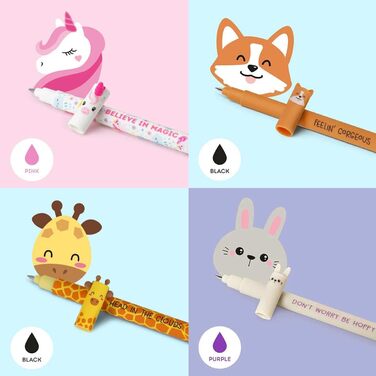 Набір з 10 гелевих ручок LEGAMI, що стираються динозавр, акула, жираф, коргі, кролик, панда, єдиноріг, пінгвін, тигр та метелик