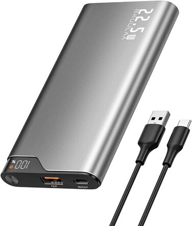 МАг, Powerbank USB C 22,5 Вт, зовнішні батареї для мобільних телефонів зі світлодіодним дисплеєм, портативний зарядний пристрій, сумісний зі смартфонами, планшетами тощо, 10000