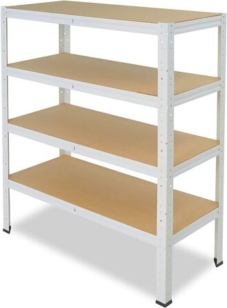Надміцний стелаж для дому, білий/металевий стелаж з 4 полицями/стелаж для підвалу, стелаж для гаража, стелаж для майстерні або стелаж для зберігання/металевий стелаж без болтів, вантажопідйомність 175 кг, В 100см / Ш 50см / Г 60см, 100x50x60