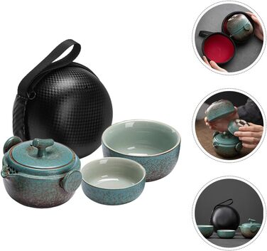 Набір для чаювання Керамічний Шлях з чайником, заварником та чашками портативний та елегантний, в японському стилі з ручкою з екошкіри