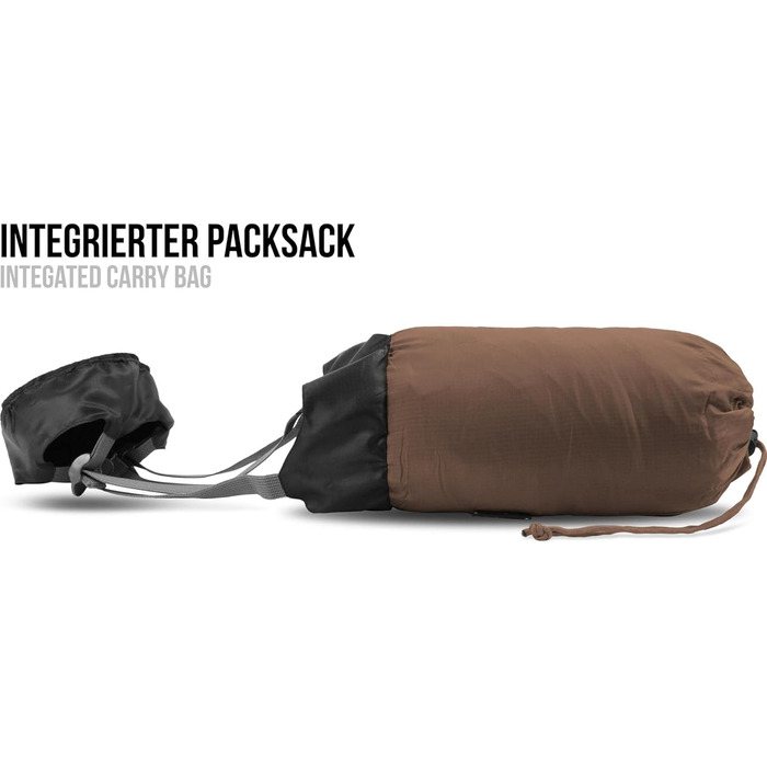 Ультралегкий спальний мішок normani Runty КОМПАКТНИЙ РОЗМІР Наповнювач з 3D мікрофібри Microtech, водонепроникний літній спальний мішок коричневого кольору 210 см x 75 см x 60 см (правий)