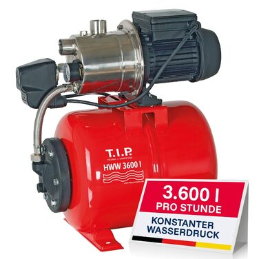 Станція водопостачання T.I.P. 31188 HWW 3600 I (продуктивність до 3600 л/год, напір до 40 м / тиск 4,0 бар, 650 Вт, сталевий гідроакумулятор на 18 л, реле тиску та манометр)