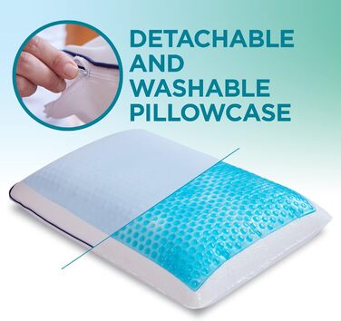 Охолоджувальна подушка Mabel Home з піни з ефектом пам&39яті, термогель, ортопедична подушка для контуру шиї та шийного відділу хребта для сну на боці та спині, ергономічна подушка для ліжка від болю в шиї - синьо-біла