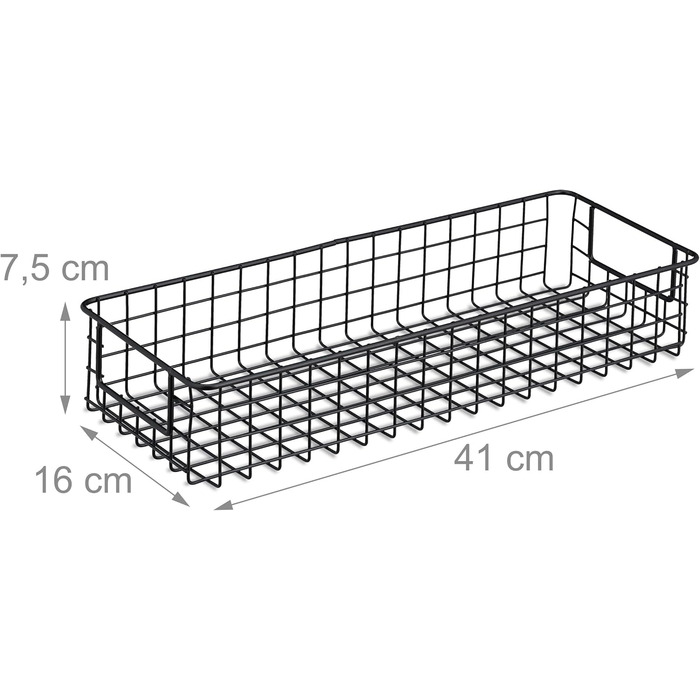 Набір із 3 дротяних кошиків Relaxdays, настінний кошик для зберігання, ВxШxГ 7,5 x 41 x 16 см, металевий кошик, ручки, універсальний кошик, чорний