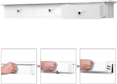 Настінна полиця SONGMICS, плаваюча полиця з 3 шухлядами, вантажопідйомність до 15 кг, 15 x 80 x 10 см, для коридору, вітальні, офісу, легке складання, економить місце, сучасна, біла LWS085W01