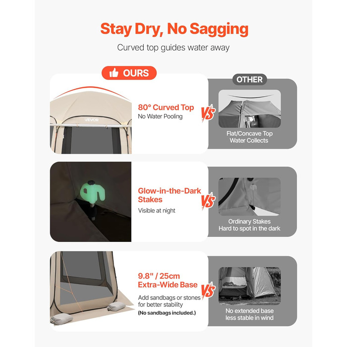 Намет-будинок VEVOR, 3 x 2,8 м, 4-8 осіб, розкладний намет для забезпечення приватності, портативний, екранований, з сумкою для перенесення, сітчастими бортами, кілками для землі, для саду, патіо, заднього двору, активного відпочинку на свіжому повітрі, б