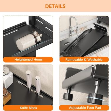 Стійка для спецій Devesanter, стояча, 3 яруси, велика місткість для зберігання, кухонна полиця, регульована по висоті металева підставка для спецій, кухонна полиця, стояча для зберігання на стільниці, чорна