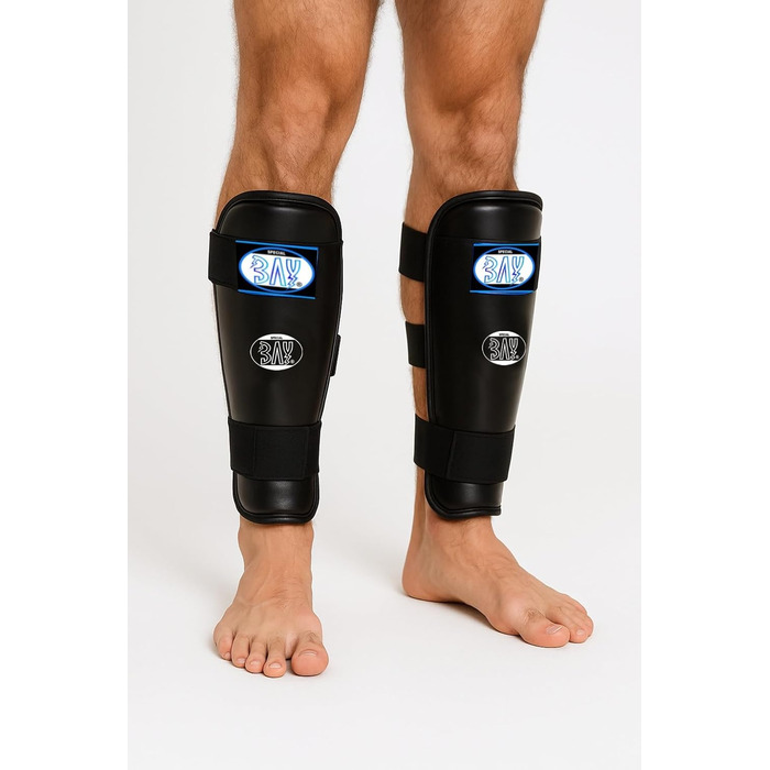 Щитки для гомілок BAY Comfort Full Contact, чорні, шкіра штучна, безпека, бойові мистецтва, кікбоксинг, муай-тай, карате, тхеквондо, XXS - XXL, діти, підлітки, дорослі, чоловіки, жінки