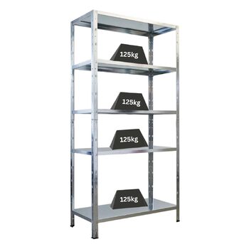 Надміцний стелаж з металевими полицями, ВxШxГ 180x90x40 см, 5 рівнів, навантаження на полицю 125 кг, оцинкований, металевий, металевий стелаж, кухонний стелаж, стелаж для підвалу, стелаж без болтів, гаражний стелаж, стелаж для зберігання, 180x90x40 см, оц