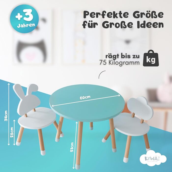 Дитячий стіл з 2 стільцями, дитячий комплект сидіння, дерев&39яний, білий, маленький столик, дитячий комплект сидіння, дитяча кімната, спальня, скандинавський стиль (м&39ятно-зелений)