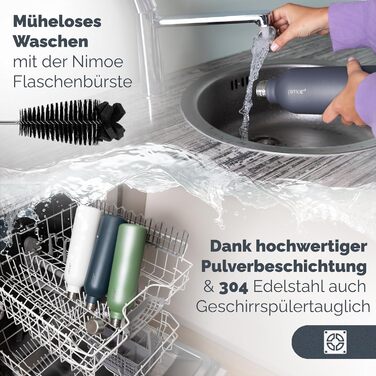 Сумісний з Sodastream DUO, E-DUO Пляшка з нержавіючої сталі об'ємом 1 л з порошковим покриттям Металева пляшка, яку можна мити в посудомийній машині для подорожей 100 герметичне деревне вугілля