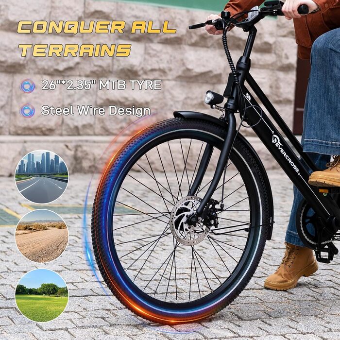 Електричний велосипед EVERCROSS EK8 для дорослих, 26-дюймовий електровелосипед - двигун 250 Вт, акумулятор 36 В 10,4 Аг, 15/20/25 км/год, максимальне навантаження 120 кг, гірський електровелосипед для жінок та чоловіків, чорний стандарт