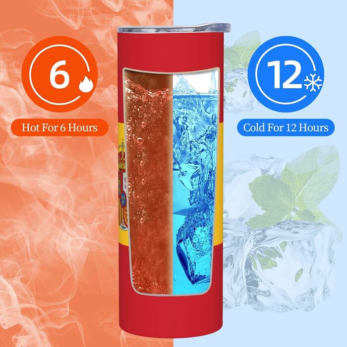 Кухоль з прямою трубочкою, дизайн іспанський прапор, друкований, дорожній кухоль, підходить для кемпінгу, офісу та дому, 590 мл