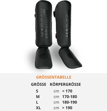 Щитки для гомілок MADGON з ідеальною посадкою та товстою підкладкою - Захист гомілок для бойових мистецтв, MMA, кікбоксингу, муай-тай Чорний/Чорний M