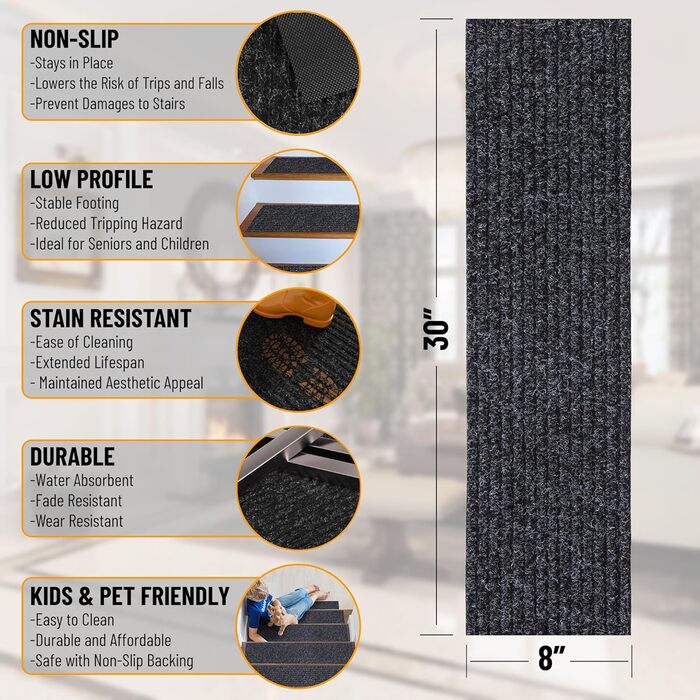 Килимок для сходів Ottomanson Lifesaver, 7 предметів, чорний