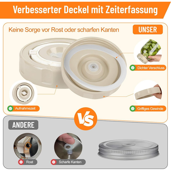 Банки для ферментації, упаковка з 2 шт., місткість 2 л, контейнери для кімчі з гідрозатвором та індикатором дати, банки для ферментації з широким горлом, ідеально підходять для ферментації кімчі, квашеної капусти, закваски, 2 л (з індикатором дати)