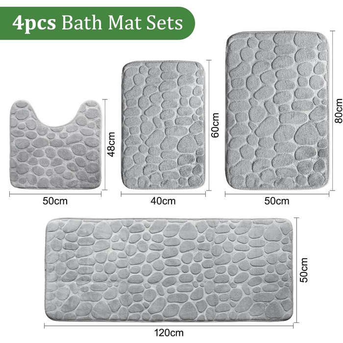 Комплект килимків для ванної, 4 предмети, килимок для ванної, нековзний, можна прати, килимок для ванної з піни з ефектом пам&39яті, комплект килимків для ванної, комплект для ванної з 4 предметів (темно-сірий)