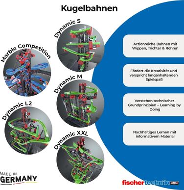 Конструктор fischertechnik 533872 Kugelbahn Dynamic M Набір для створення кульової траси для дітей від 7 років, навчальна гра з гнучкими рейками та звуковими трубами для розвитку технічного мислення