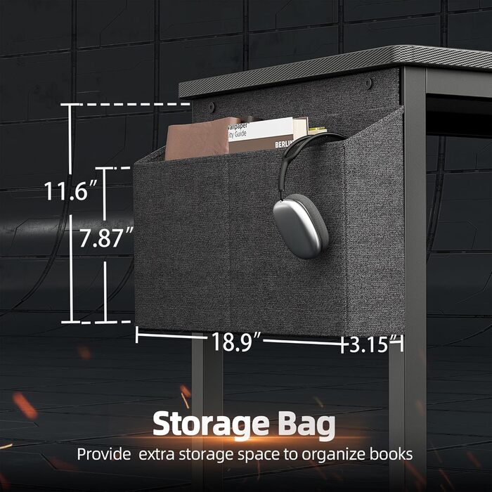 Ігровий стіл BEXEVUE LED 100x50 см з карбоновою стільницею, з шухлядою, кишенею та 2 гачками для навушників, комп&39ютерний стіл з розетками, чорний 100 x 50 см, чорний карбон