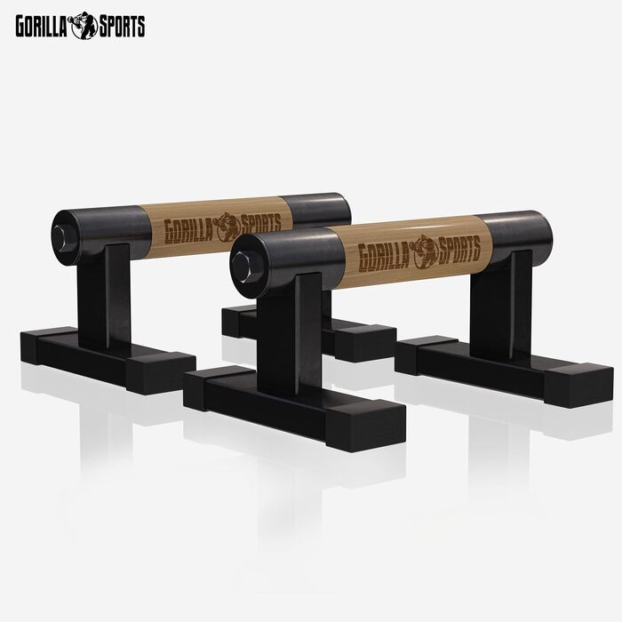 Ручки для віджимань GORILLA SPORTS - Комплект з 2 шт., виготовлені з дерева та сталі, нековзні, до 300 кг, включаючи сумку для перенесення - Спорядження для калістеніки, Паралети, Ручки для стійки на руках, Турніри для віджимань, Поперечини для віджимань
