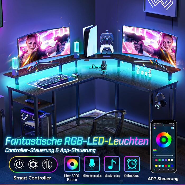 Г-подібний стіл Rolanstar, 134,5 x 117,5 x 86,9 см, метал / дерево, чорний