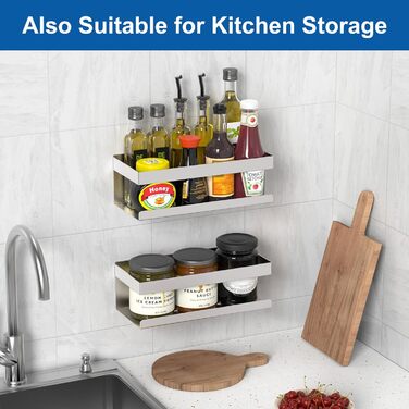 Полиця для душу без свердління, 2 шт., нержавіюча сталь SUS304, органайзер для ванної кімнати, тримач для шампуню та гелю для душу (сріблястий, 2 шт.)