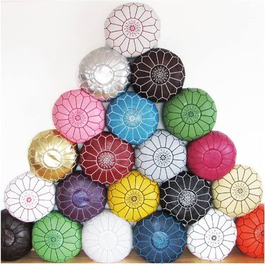 Марокканська подушка для підлоги з натуральної шкіри - Верблюжий вінтаж - Наповнена - Міцна шкіра, ручної роботи, східний пуф-мішок, пуф-підставка, світло-коричневий (верблюжий вінтаж)