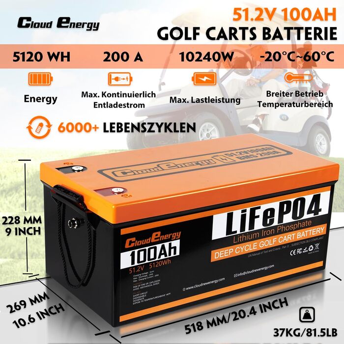 Літій-іонний акумулятор LiFePO4 48 В (51,2 В) ємністю 100 Аг з вбудованою системою управління будинком (BMS) 200 А, мобільним додатком, зарядним пристроєм, сенсорним монітором та ремінцем для перенесення, 6000 циклів розрядки/зарядки, ідеально підходить д