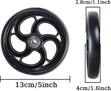 Переднє колесо для інвалідного візка BEdaw чорне, 2-компонентне змінне колесо для роликів з гвинтами, нековзне колесо 5 6 8', переднє поворотне колесо вантажопідйомність 120 кг/чорний/13 см/5 дюймів 13 см/5 дюймів чорний