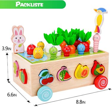 Іграшки Goffii Монтессорі, дитячі дитячі деревяні іграшки 8-в-1, сільськогосподарські машини, іграшка для сортування врожаю моркви