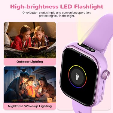 Розумний годинник RUXINGX 4G для дітей з GPS та телефонними дзвінками, дитячий годинник із водонепроникністю IP68, подвійним переглядом, голосовим чатом, ліхтариком, шкільним режимом, крокоміром, будильником для хлопчиків та дівчаток, фіолетовий