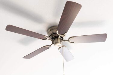 Стельовий вентилятор Kisa без підсвічування Вентилятор із тяговим перемикачем із старовинної латуні з реверсивними лопатями з рожевого та горіхового дерева, діаметр 105 см. (Колір латунь, палісандр/горіх)