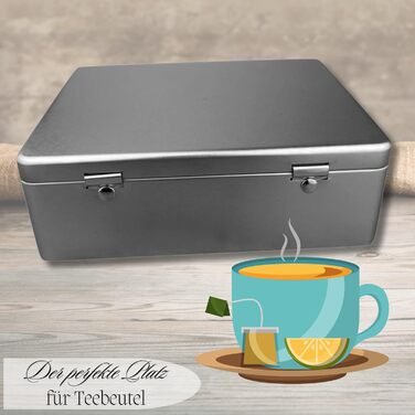 Чайний пакетик на 6 секцій - Плоска коробка для чайних пакетиків з кришкою відкидною - Порожня з 6 відділеннями - Зберігання чаю, чайна ємність, коробка для чайних пакетиків - Розміри (Д x Ш x В) 20,3 x 15,7 x 6,8 см