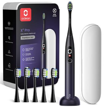 Електрична зубна щітка Oclean X Series Pro Travel Set, звукова зубна щітка з екраном, 3 режими та 32 інтенсивності Звукова електрична зубна щітка з таймером, 6 шт. насадок для щітки з дорожнім футляром, темно-фіолетовий темно-фіолетовий ука (1 упаковка)