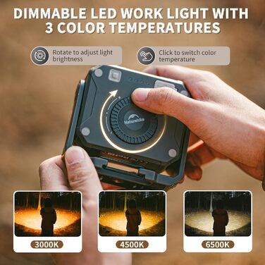 Ліхтар для кемпінгу Naturehike 1200 лм, акумуляторний світлодіодний робочий ліхтар, багатофункціональний, водонепроникний IPX4, 5 режимів світла, ідеально підходить для активного відпочинку на природі та кемпінгу, зелений