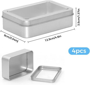 Набір з 4 металевих баночок з кришками, 12.593.5 см. Маленькі металеві коробочки з прозорою кришкою, без петель, для монет, солодощів, ключів, сережок.