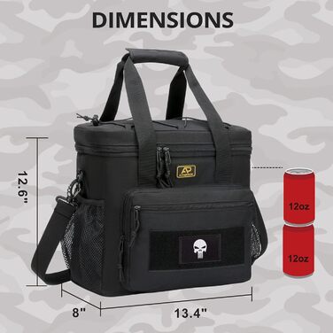 Тактична сумка для ланчу для чоловіків, утеплена та герметична сумка для ланчу з системою MOLLE, велика сумка-холодильник для дорослих, жінок та чоловіків регульована, ідеально підходить для роботи, пікніків, риболовлі та офісу, чорна