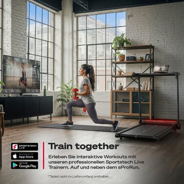 Бігова доріжка Sportstech Home, складна, до 12 км/год, макс. 120 кг, тримач для планшета, якісний німецький бренд, нахил 9, сумісний із додатком Bluetooth, світлодіодний підсвічування, sProRun