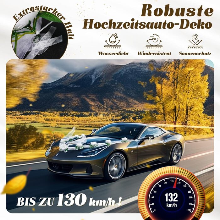 Декор автомобіля для весілля Квітуча Роза стрічки, гірлянди та прикраси на капот для наречених, білий колір