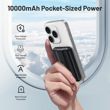 Магнітний зовнішній акумулятор, бездротовий Power Bank 22.5W PD швидка зарядка зі світлодіодним дисплеєм, складаний акумулятор для iPhone 16/15/14/13/12/Mini/Pro/Pro Max Black, 10000mah